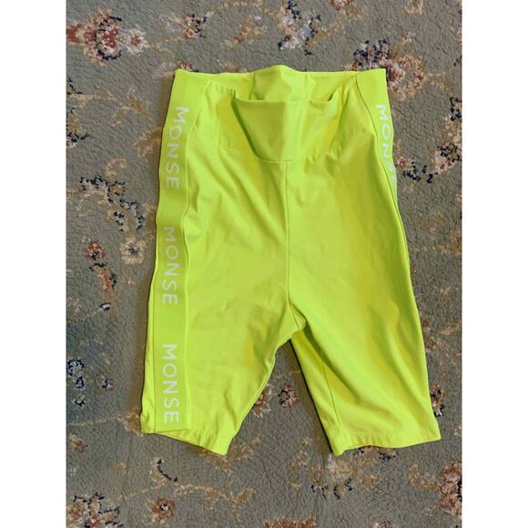 MONSE Lime Neon Green Logo Side Stripe Biker Shorts, size S - Picture 2 of 6
